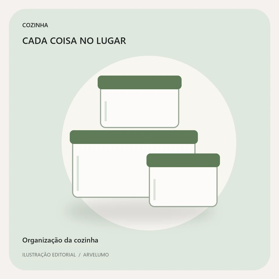 Ilustração editorial: Organização da cozinha; fotos reais disponíveis na Amazon